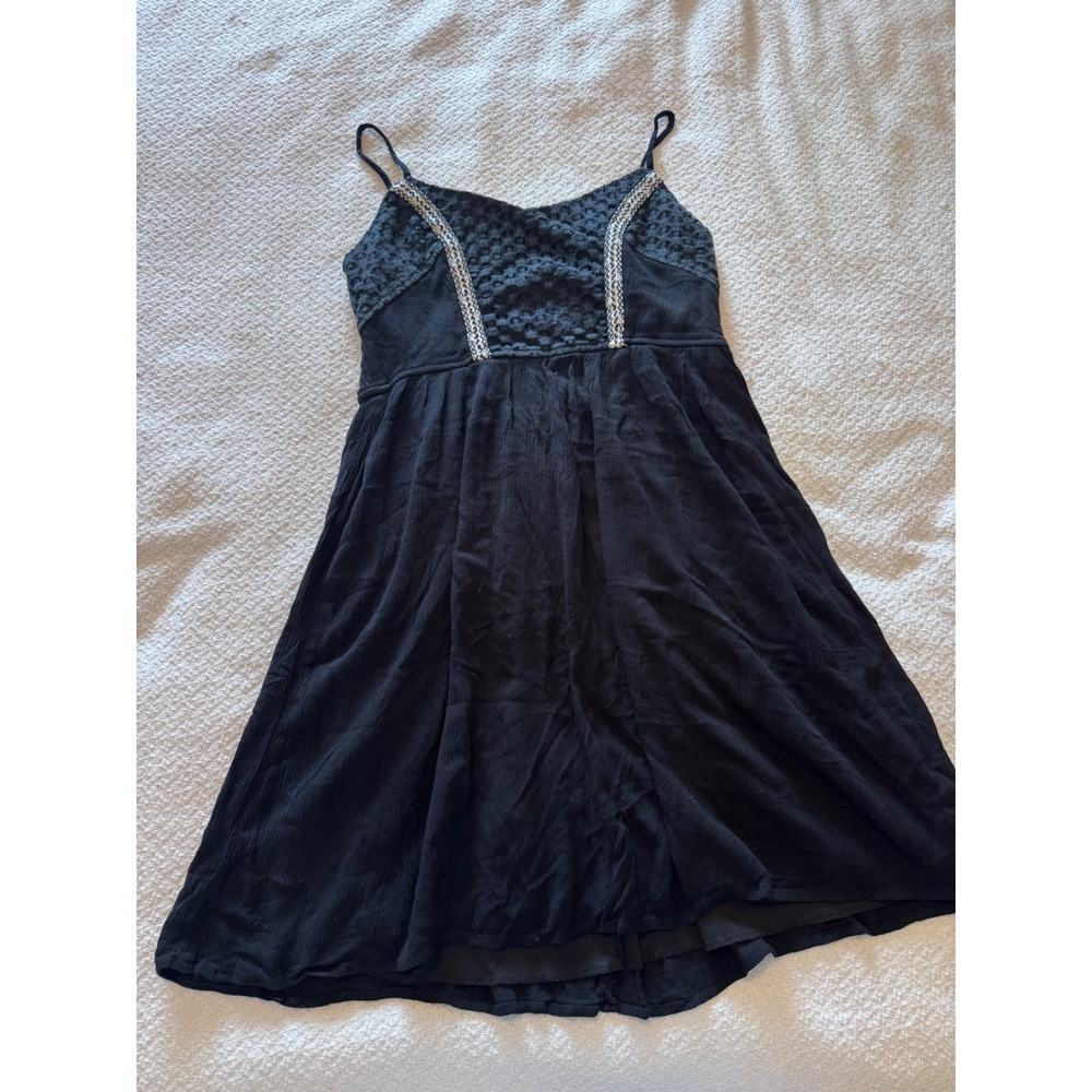 Maurices Black Boho Crochet Lace Mini Dress Smocked Back M